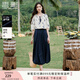 香影花苞裙半身裙女2025夏季新款a字長裙藏藍(lán)大擺棉質(zhì)燈籠蓬蓬裙 藏青 S 155/80A/85-95斤