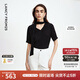朗姿2025年夏季新款白色系帶通勤襯衫短袖塔飄帶商務(wù)打底上衣女 黑色 M