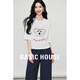 Basic House/百家好小狗印花撞色中袖T恤女夏季新款高級套頭上衣 白色 L