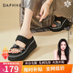 達芙妮（DAPHNE）拖鞋女夏季外穿厚底松糕一字拖新款仙女風(fēng)休閑沙灘涼拖 黑色 跟高7.5cm 34 (220mm) 標準碼