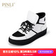 PINLI品立男鞋子秋冬新款男士潮流系帶高幫休閑鞋B2032246 黑白 41