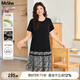 MsShe【天絲棉】大碼女裝2025夏裝胖mm巨顯瘦碎花雪紡拼接連衣裙 黑色現貨 4XL