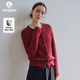 Navigare意大利小帆船女士全羊毛絞花針織開(kāi)衫毛衣外套2334094512深紅M