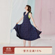 朵朵·可可夏季新款純棉荷葉邊無(wú)袖寬松大碼條紋波點(diǎn)可外出長(cháng)裙 深藍 170(XL)