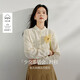 茵曼全棉提花立領(lǐng)襯衫春季女裝休閑通勤寬松長(cháng)袖氣質(zhì)襯衣  淺杏色 XL