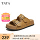 他她（TATA）休閑厚底勃肯拖鞋女外穿沙灘鞋涼拖2025夏季新款CQ601BT5 黃棕 37