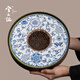 兮元記青花陶瓷茶盤(pán)家用圓形儲水瀝水茶托盤(pán)2025新款小型茶臺干泡臺壺承 繁花陶瓷密胺圓茶盤(pán)-素黑