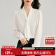 尚都比拉通勤飄帶領(lǐng)白色襯衫女秋季上衣珍珠扣設計氣質(zhì)休閑時(shí)尚洋氣襯衣