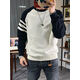 美式復古拼接插肩長(cháng)袖衛衣男士秋裝情侶款內搭撞色圓領(lǐng)套頭打底衫 白色 M