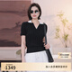 EP雅瑩女裝 萊賽爾親膚假兩件V領(lǐng)修身短袖針織上衣 2025秋裝新款9506A 黑色 M