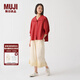 無印良品（MUJI）IDEE 女式 平紋 七分袖襯衫 女士襯衣外套春秋  GAD05C4S 深紅色 M （155/80A）