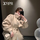 DRPR品牌女裝中長(cháng)款收腰顯瘦派克服2025冬季新款加厚韓系保暖皮草外套 米白色 S 85-110斤