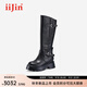 艾今（IIJIN）2024新款9.5cm厚底內(nèi)增高靴子超輕時(shí)髦真皮長(zhǎng)筒騎士靴女YF568ASWQ 黑色 35
