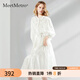 MeetMetro瑪依爾氛圍感連衣裙女2025春新款繡花鏤空泡泡袖襯衫裙甜美收腰裙 白色【現貨閃電發(fā)】 S