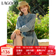 LAGOGO百搭長(cháng)袖牛仔連衣裙女拉谷谷春秋款純棉收腰百褶氣質(zhì)裙子 淺牛仔藍(N7) S