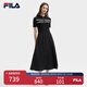 FILA 斐樂官方女裝連衣裙2025夏新款時尚休閑簡約修身短袖連身裙子 正黑色-BK S 160/80A/S