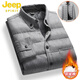 JEEP SPIRIT中年秋冬季男士羽絨棉長(cháng)袖襯衫外套保暖格子加絨加厚休閑夾棉襯衣 【細條紋深灰】羽絨棉襯衫 新款 2XL 150-165斤以下穿