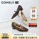 康莉（COMELY）羊皮瑪麗珍鞋女2025新款秋季真皮百搭復古郝本風(fēng)高跟鞋 可可咖 35