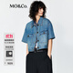 MO&Co.牛仔夾克夏輕薄天絲棉質(zhì)工裝短款短袖磨白MBE2JKT003 牛仔藍色 M /165