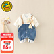 G.DUCKKIDS小黃鴨嬰兒衣服秋裝套裝新生兒牛仔連體衣男女寶寶長(cháng)袖哈衣爬服 藍色 66cm 66尺碼建議0-3個(gè)月8-12斤