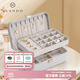 VLANDO雙層便攜帶鎖首飾盒精致大學(xué)生女朋友生日禮物飾品耳飾專項收納盒 典雅灰納帕紋【雙層帶鎖】