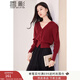 香影法式酒紅色v領(lǐng)針織開衫女2025春秋新款氣質(zhì)收腰外穿毛衣外套 紅色 M