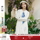 兩三事梵高文藝 滿(mǎn)枝香郁 2025春季新款文藝風(fēng)繡花印花領(lǐng)帶連衣裙 米色 M