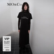MO&Co.連衣裙棉質(zhì)標(biāo)語印花寬松A字后開叉長款短袖T恤裙長裙摩安珂 炭黑色 S 160