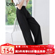 百圖betu女裝2025夏季新款休閑闊腿褲金屬扣袢通勤西褲褲子女2505T61 黑色 L