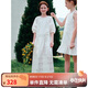 ELLE KIDS夏季女童度假風(fēng)松弛圓領(lǐng)插肩燈籠半袖休閑棉布繡花連衣裙長(cháng)裙