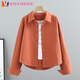 VOYDOVE短款棉質(zhì)外套春秋季新款韓版寬松百搭長(cháng)袖小個(gè)子襯衫工裝夾克上衣 橘色【z】 M