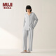 無印良品（MUJI）女式柔軟針織前開睡衣套裝女士家居服女款女裝25年秋季 FD32CC5A 煙熏藍色 L -XL 上裝170/92A 下裝170/74A