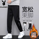 花花公子休閑褲男秋冬季款彈力寬松束腳褲子男哈倫運動(dòng)男褲百搭加厚長(cháng)褲子 黑色束腳 XL