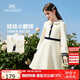 英氏（YEEHOO）女童連衣裙兒童裙子中大童裝娃娃領(lǐng)長(zhǎng)裙學(xué)院風(fēng)淑女秋裝 米白 120