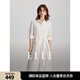 ELLE白色高級感鏤空系帶連衣裙女2024夏裝新款小個子中袖純棉裙子 白色 M