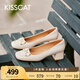 KISSCAT接吻貓女鞋年夏季新款方頭粗跟船鞋通勤淺口單鞋女KA54110-12 淺奶白色 34