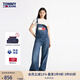TOMMY JEANS【美式復(fù)古】秋冬女純棉經(jīng)典潮流拼色大口袋牛仔背帶褲 牛仔藍1A5 S