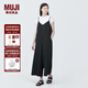 無印良品（MUJI） 女式 易干彈力泡泡紗 背帶褲 女裝夏季連體褲吊帶BC2JRA4S 黑色 M （160/84A）