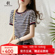 clotho Rennie品牌女裝條紋休閑連衣裙女2025夏季新款圓領(lǐng)中長(zhǎng)款收腰系帶T恤裙 圖片色 M