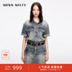 MISS SIXTY2025春季新款牛仔連衣裙女配腰帶短袖復古工裝短裙防曬 中藍 S