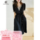 clotho Rennie品牌女裝連衣裙女收腰顯瘦2025夏季新款氣質(zhì)系帶短袖中長(cháng)款裙子 黑色 2XL