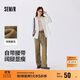 森馬休閑女腰帶磨毛純棉闊腿褲秋復(fù)古做舊打褶長(zhǎng)褲街頭101524127020A