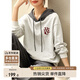 尚都比拉BI備基礎(chǔ)百搭時(shí)尚撞色連帽衛(wèi)衣哈倫褲套裝女 淺花灰配深花灰 L