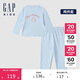 GAP女童初秋款小熊印花雙面磨毛長(cháng)袖睡衣兒童裝套裝646205