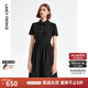 朗姿法式輕禮服通勤小黑裙夏新品短袖黑色中長款襯衫連衣裙女裙子 黑色2 L 165/84A