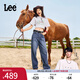 Lee【張凌赫代言】中藍色水洗428懶懶褲高腰女顯瘦寬腿牛仔褲潮流 中藍色1 28
