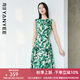顏域氣質(zhì)圓領碎花無袖連衣裙女春裝2025年新款收腰減齡印花背心裙 綠花 M 38