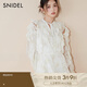 SNIDEL秋冬荷葉邊露肩收腰系帶長袖印花連衣裙SWFO245053 黃色 M （1）