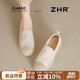 ZHR單鞋女春秋厚底休閑漁夫鞋一腳蹬小香風(fēng)增高懶人鞋子女W128米色37