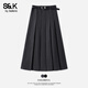 班尼路裙子女裝半身裙春秋裝夏季2026新款時(shí)尚黑色毛呢高腰a字百褶傘裙 深灰2#純色 【柔軟細膩】 S